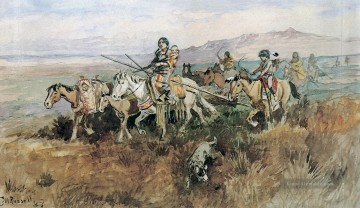  weg - Inderin bewegt Lager mit travois 1897 Charles Marion Russell
